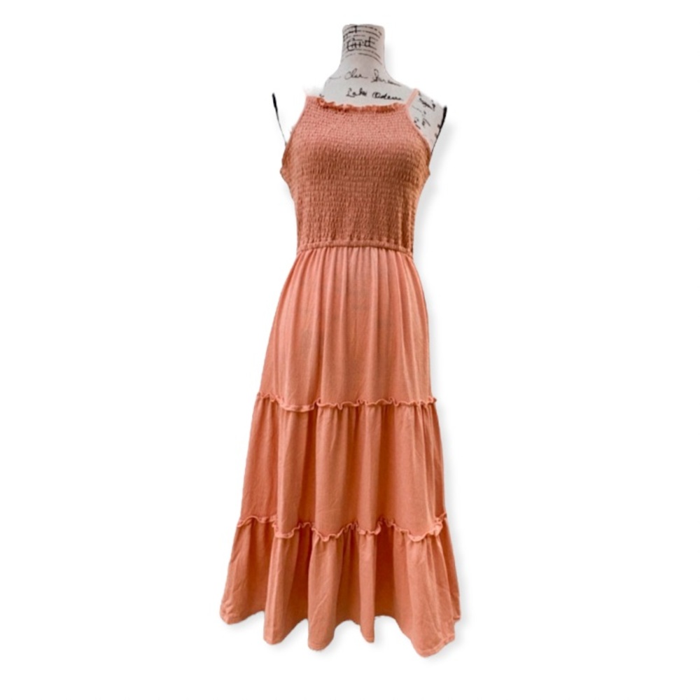 Liberty Love Coral Ruffle Tiered Maxi Dress size L
